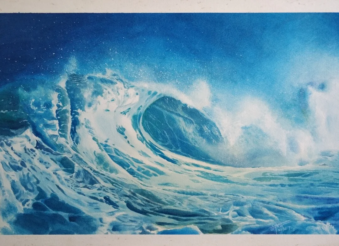 海浪。mg的这个酞菁蓝还挺好看。