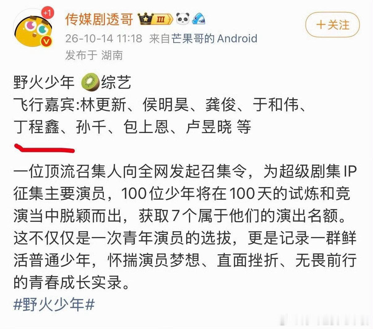 投，🥝综艺野火少年飞行嘉宾丁程鑫 ​
