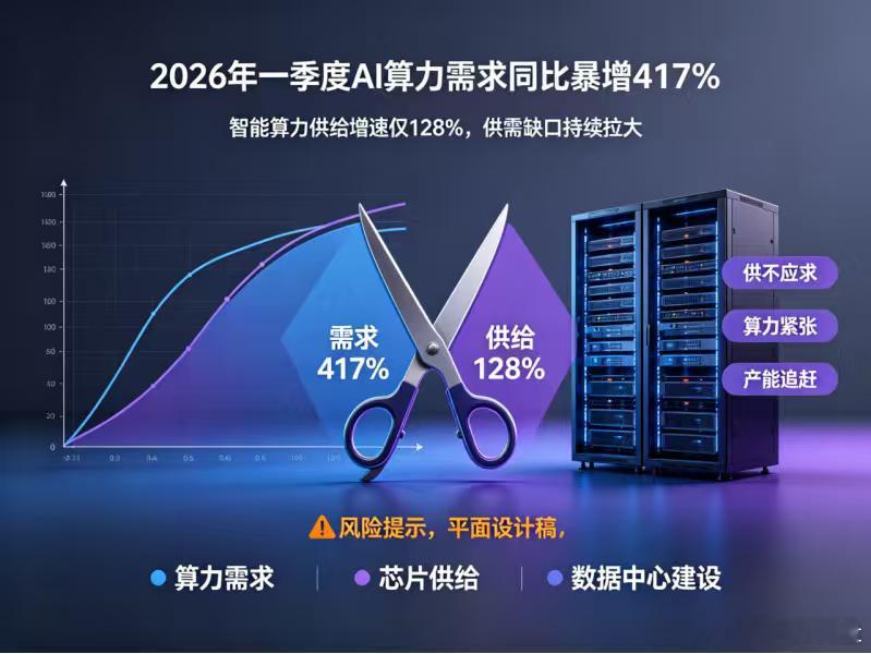 调用量连续十六周靠前，算力却缺口417%
最新数据炸裂：中国AI大模型周调用量达36.84万亿Token，已连续十六周超美国，领先美国10.26万亿达3.6倍。但这背后隐藏着一个扎心的现实——2026年一季度国内AI算力需求同比暴增417%，而智能算力供给增速仅128%，供需缺口持续拉大。
换句话说，调用量全球靠前，但 ​