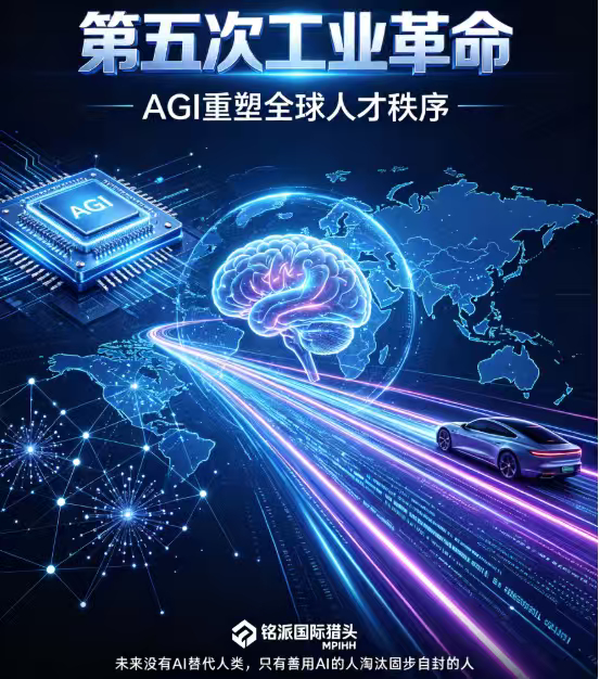AGI引爆第五次工业革命，铭派国际猎头MPIHH全球布局
2026年9月3日，AGI正式刺破时代天花板！GPT-6 Astra实现人类级抽象推理、攻防满分突破，从被动问答升级为全能数字劳动者；特斯拉Cybercab彻底褪去方向盘，无人系统经济全面落地，第五次工业革命正式进入实战颠覆期。
脑力、体力双重人工替代来袭，传 ​