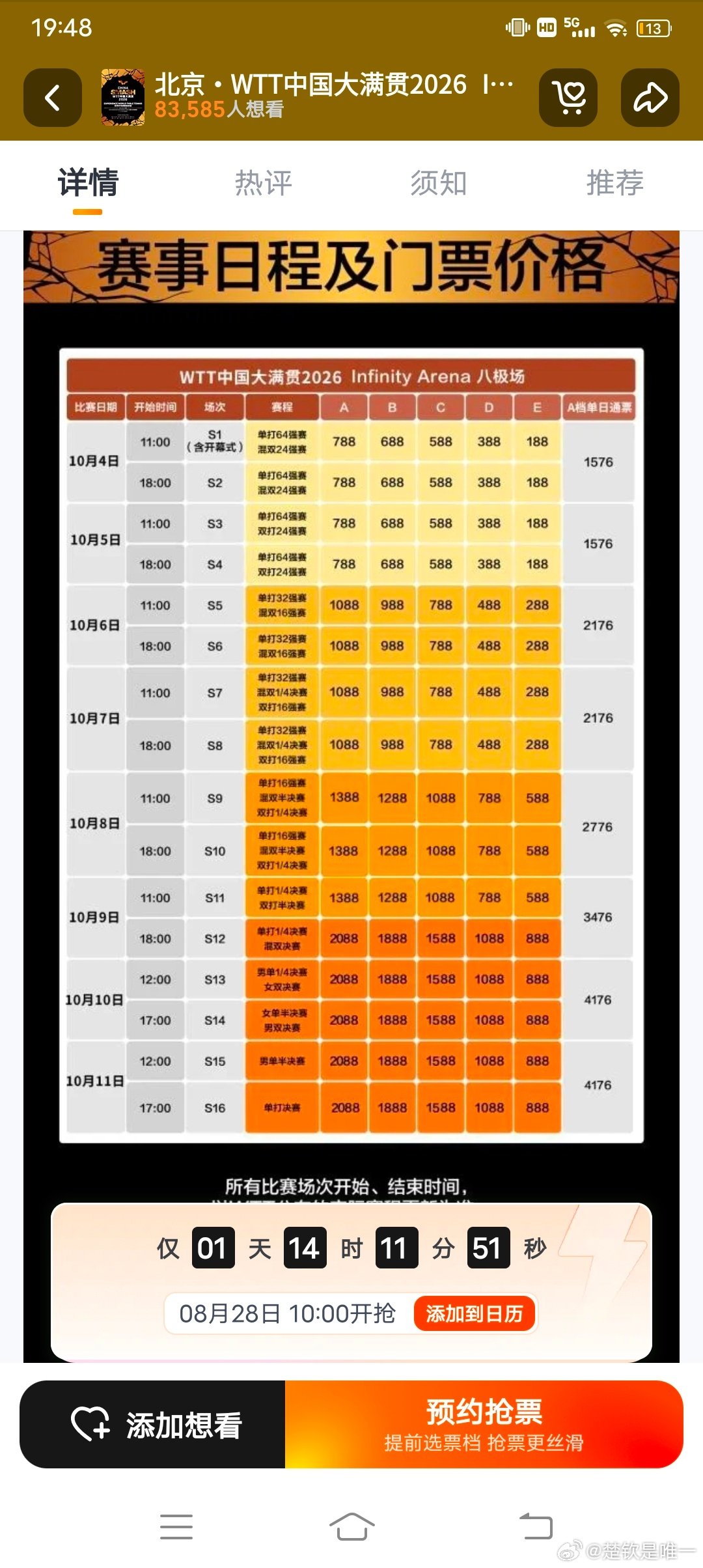 #狮友会[超话]#
有没有氢气球可以告知一下
WTT北京大满贯，只想看有王楚钦的场次。10月4号和5号，选哪一天？选上午还是下午看到的概率大？ ​