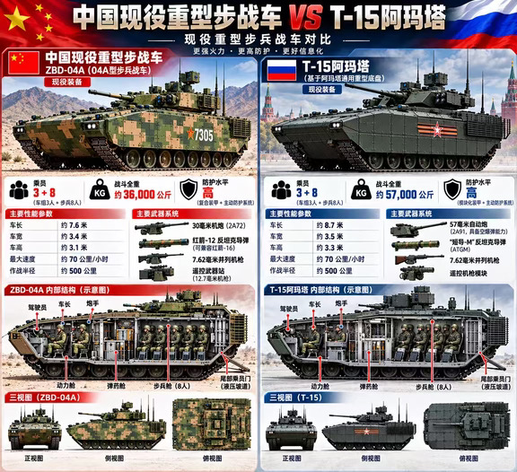 中俄重型步战两大主力，设计思路完全不一样