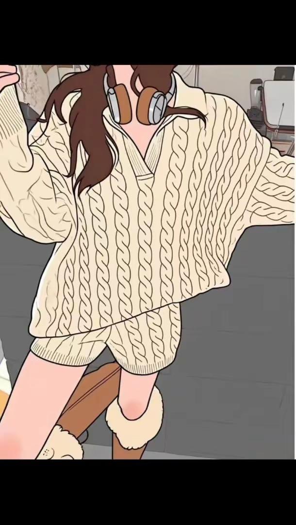 米白色麻花针织套装 温柔到不行 配毛绒长靴就是韩系小姐姐！