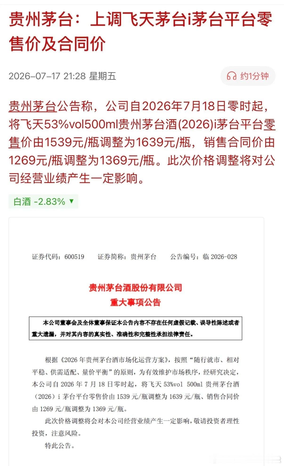 消费不济之时，也只有“茅台”敢涨价了，给那些不看好茅台的投资者一次硬气...