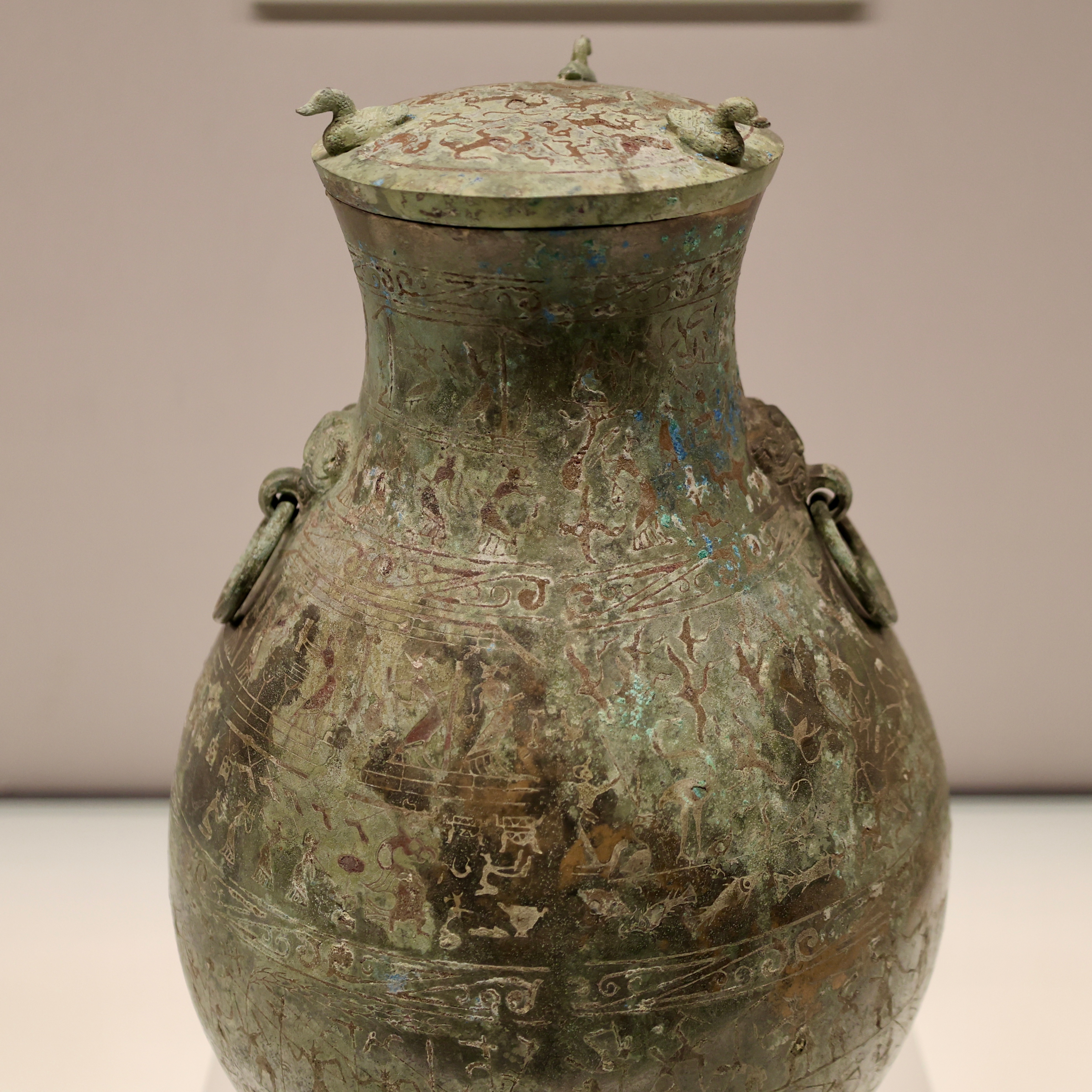 壹點历史[超话]  镶嵌画像纹壶（战国早期，公元前475年一前4世纪中叶）上海博物馆藏文物约会博物馆建议大家把内裤袜子丢洗衣机洗 ​​​