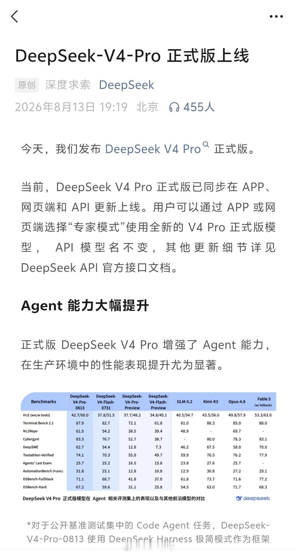 DeepSeek-V4-Pro 正式发布了 ​