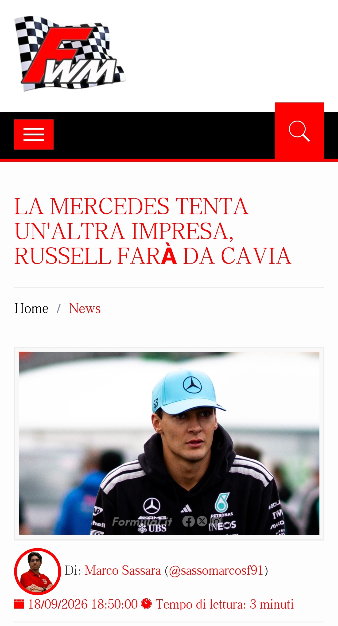意媒在9月18日的报道

《梅赛德斯尝试另一项冒险，Russell 将成为“小白鼠”》

距离赛季结束还剩 9 场比赛，梅赛德斯目前以 145 分的优势领先车队世界冠军积分榜第二名法拉利。赛季末段的竞争开始升温，而其中一项优先任务，就是在动力单元轮换方面制定正确的策略，从而让两位车手能够以尽可能少的退 ​
