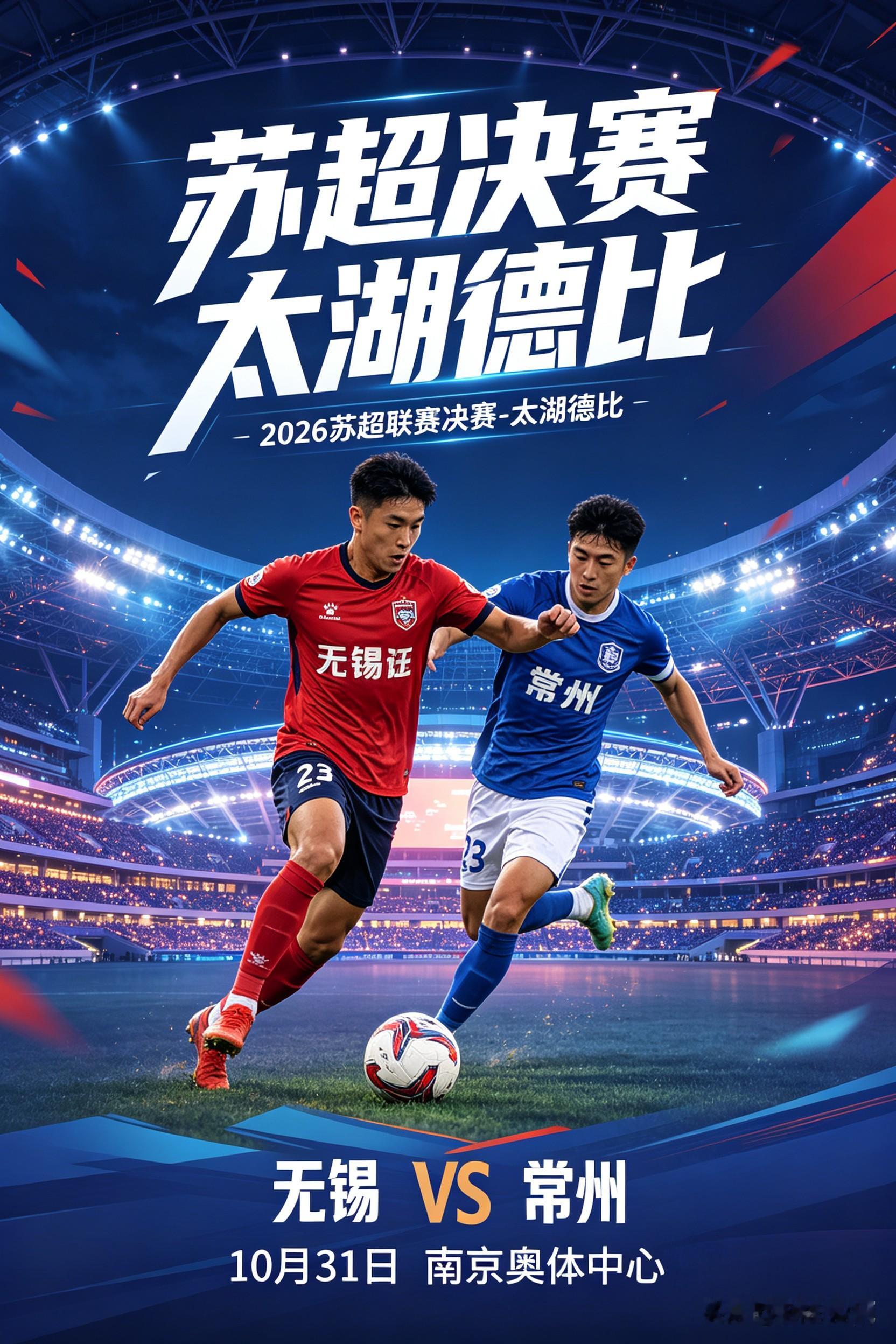 2026苏超半决赛落幕，决赛对阵正式出炉！
常州3比0拿下盐城，上演黑马逆袭。
无锡总比分2比1，淘汰卫冕冠军泰州。
无锡会师常州，太湖德比来了！
10月31日晚，南京奥体中心，单场决胜，争夺苏超冠军！