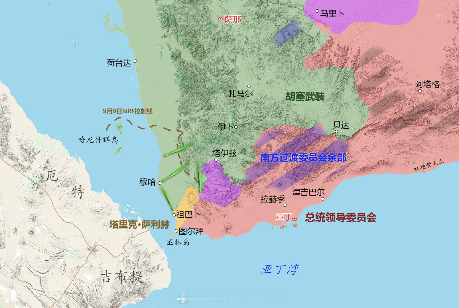 #也门内战# 更新：胡塞武装占领哈尼什群岛。兵锋直抵祖巴卜。 ​