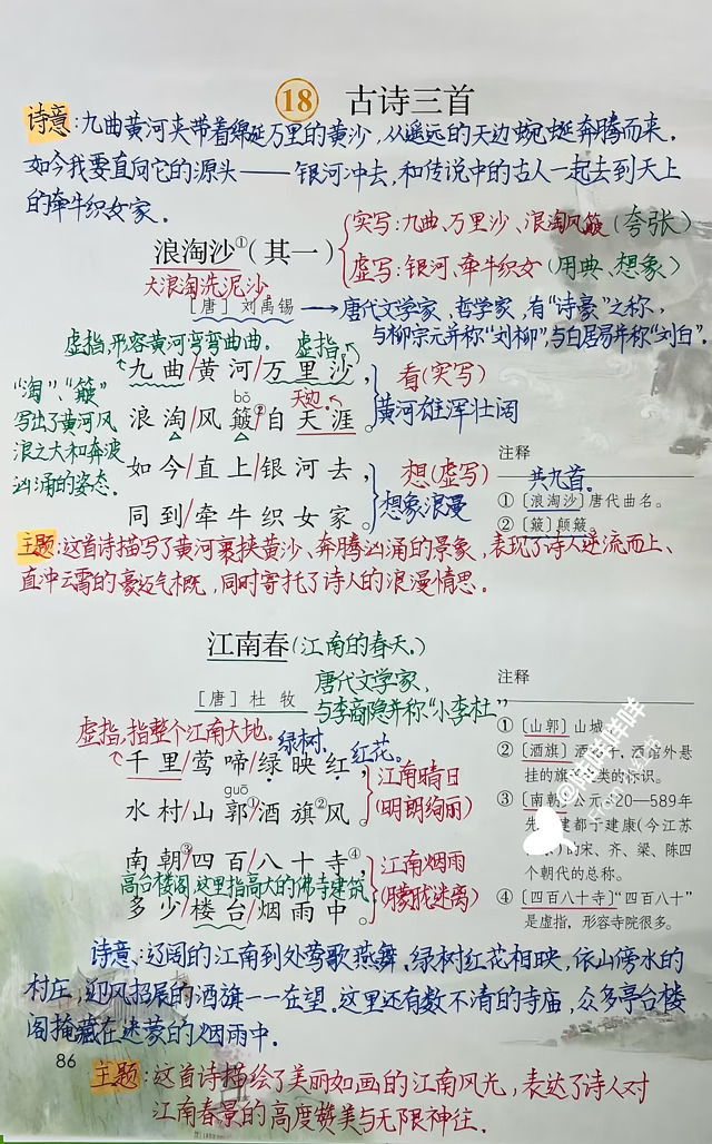 六上语文第18课《古诗三首》课堂笔记