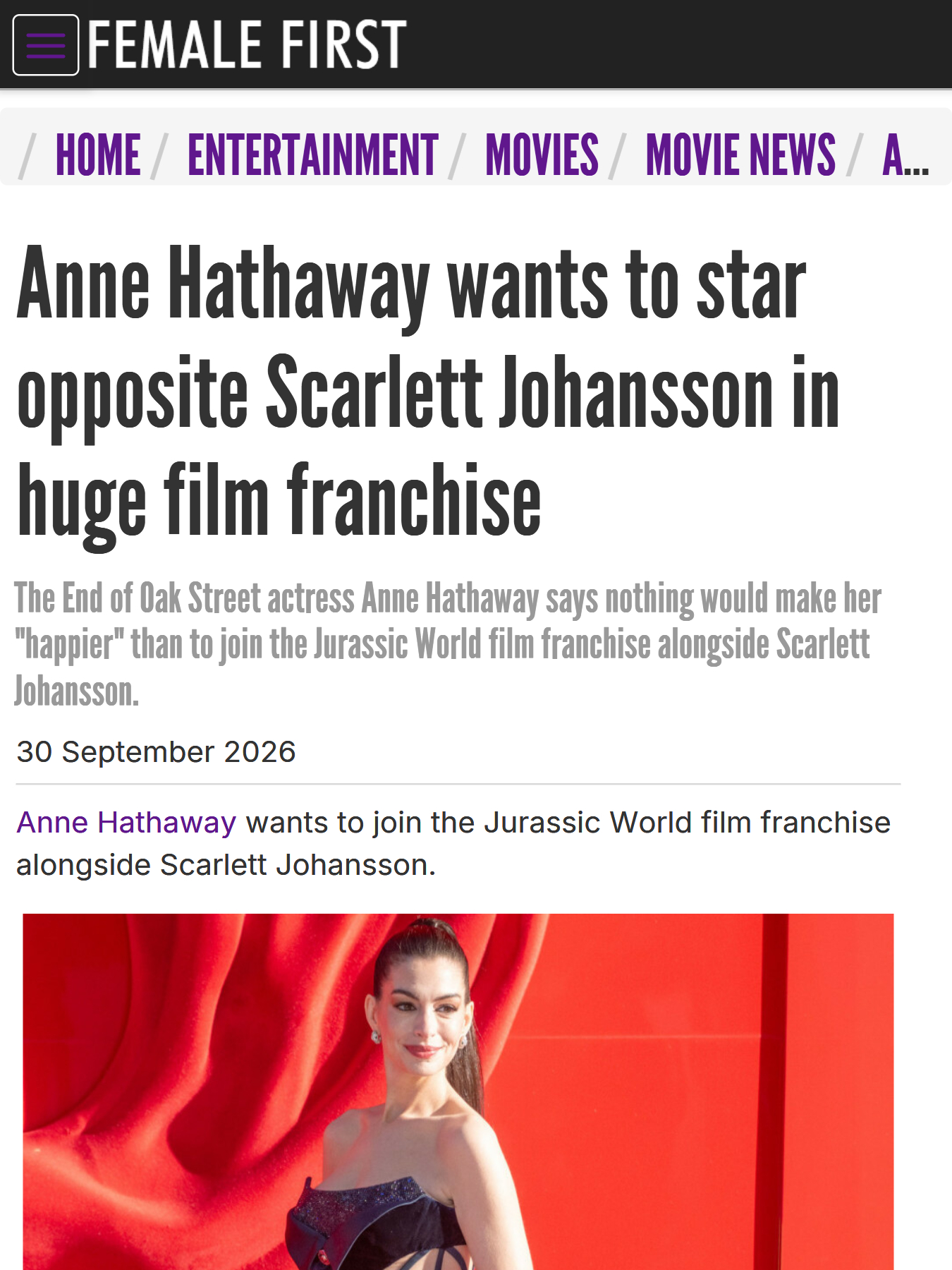 #斯嘉丽约翰逊[超话]# 👯#scarlett johansson# 
260930丨安妮·海瑟薇希望与斯嘉丽合作《侏罗纪世界》

安妮在《早安英国》（Good Morning Britain）节目中表示：“我完全愿意。我热爱表演，也热爱拍电影，而且是的，或许我可以把我对恐龙的了解带到《侏罗纪世界》里。”

海瑟薇坦言，没有什么能比与 ​