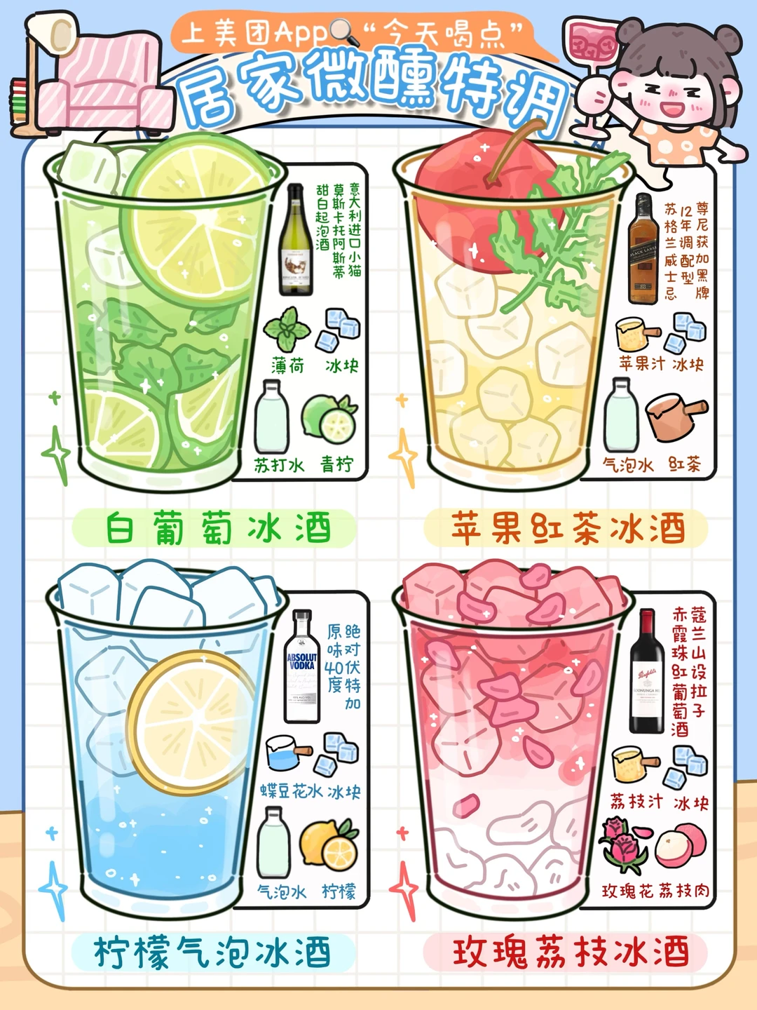 手绘食谱🍸｜适合女生💖宅家微醺🥴果味调酒