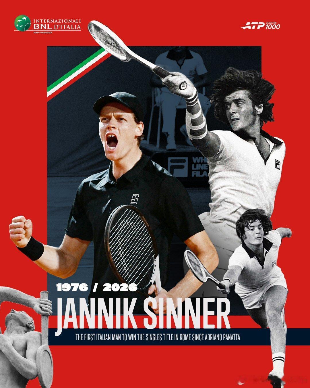 Jannik Sinner 在罗马书写历史 ！致敬阿德里亚诺·帕纳塔～...