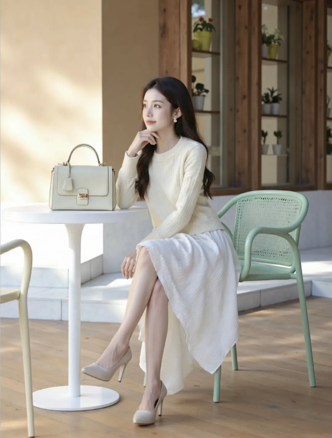 优雅午后时光 温柔穿搭 暖阳下的宁静～茜然