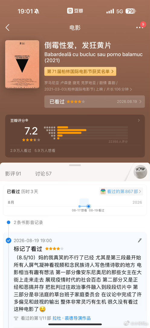 啊啊啊啊啊很难得地看了个相当好看的恶搞无厘头电影 在筛过去柏林金熊还有哪些没看过的时候 碰巧刷到这部的 看完觉得周星驰的那些无厘头电影之前我就给了三颗星或者不及格还是没给错的[泪奔][泪奔] ​
