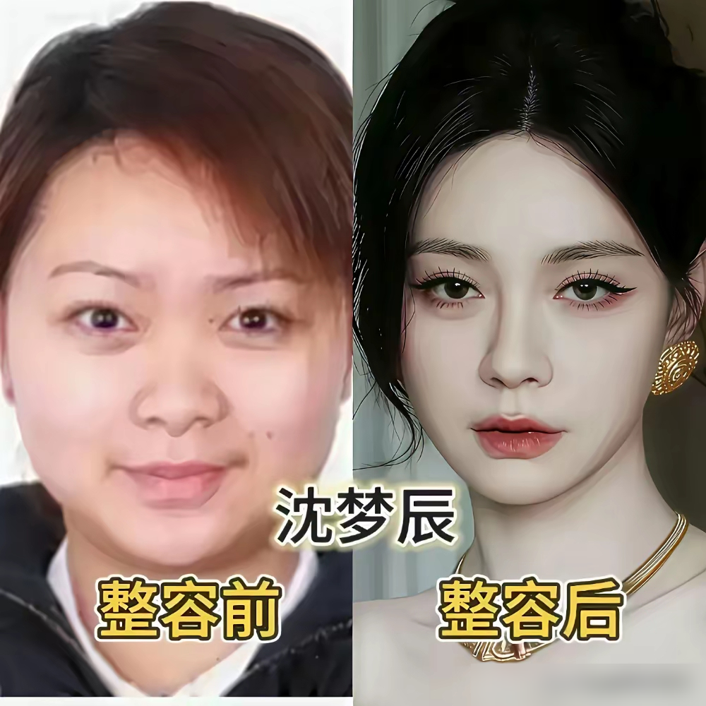 沈梦辰这哪是整容，完全是靠脸改写了人生剧本啊。
08年参加星姐选举时还是圆脸塌鼻蒜头鼻，肤色黑黄，和现在的冷白皮、高挺鼻、流畅下颌线一对比，说是换头都不夸张。
这么多年她没正面承认过医美，但网友扒了十几年的对比图摆那，连专业医美博主都夸她美商高，没整成千篇一律的网红脸，辨识度留得刚刚好。
现在