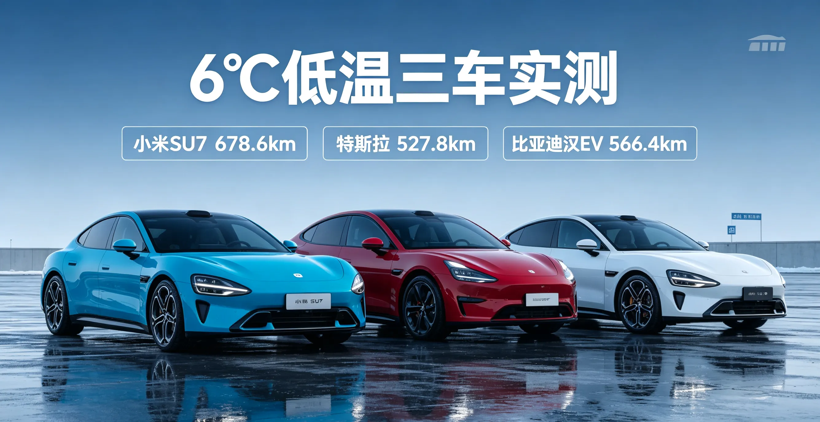 6℃三车同台实测！小米SU7跑678.6km，特斯拉每度电仅6.7公里？