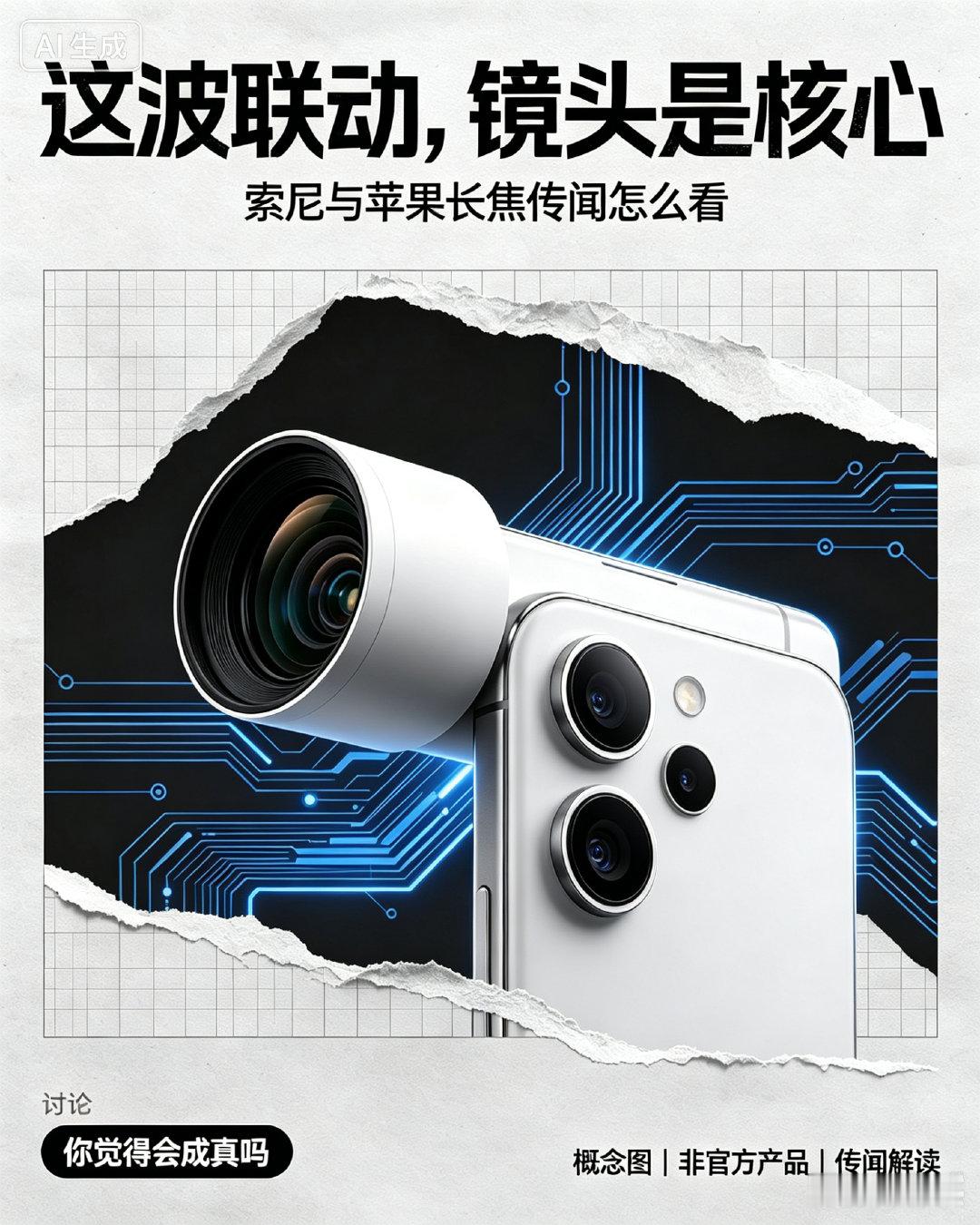 外网看到一个摄影博主给iPhone配了一个长焦镜头，外观很像索尼长焦镜头的缩小版，不会是索尼给苹果适配了长焦增距镜吧？？如果真是索尼的，加上这夸张的造型，成像质量应该很有保障！ ​