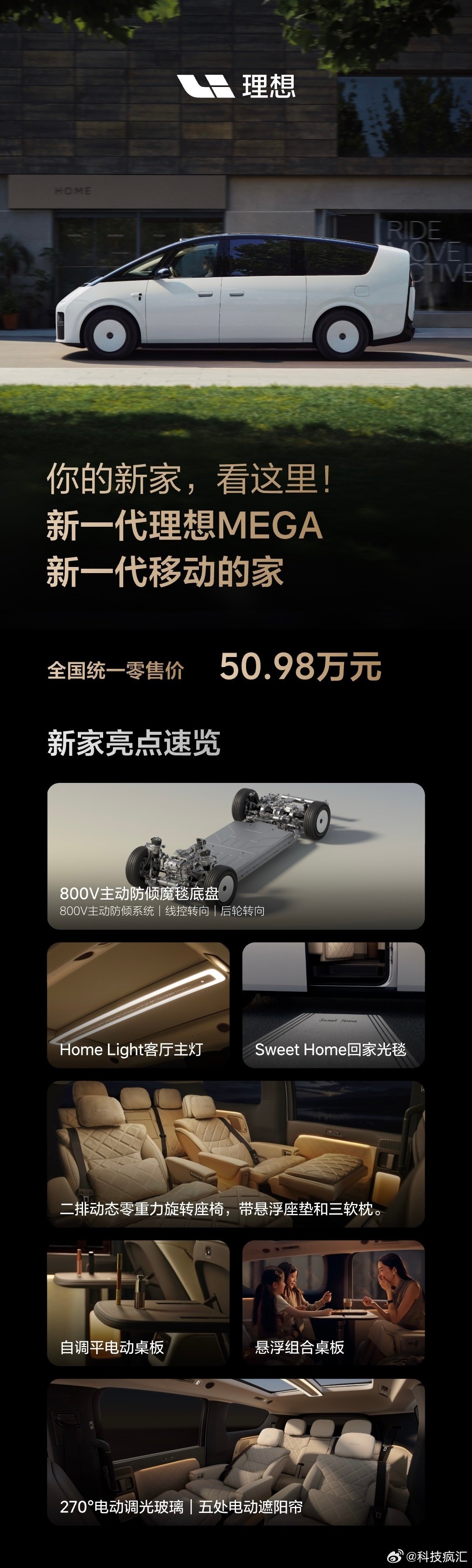 新一代理想MEGA真不错，价格降了不少，价格来到50.98万，就一个版本，老车主还送调光玻璃。👏

旧理想MEGA二手价下跌是正常的，现在不管什么车二手价半年卖价都不会好。。。一年后更惨，现在都是只推荐刚需买车。。[捂嘴哭][捂嘴哭] ​