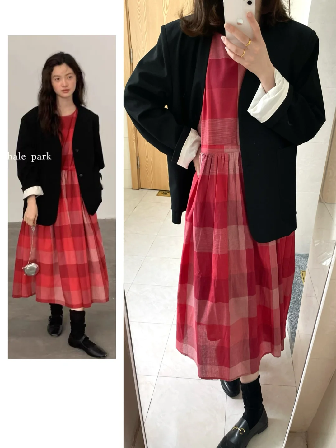 购物分享/红格子裙和无领西装
