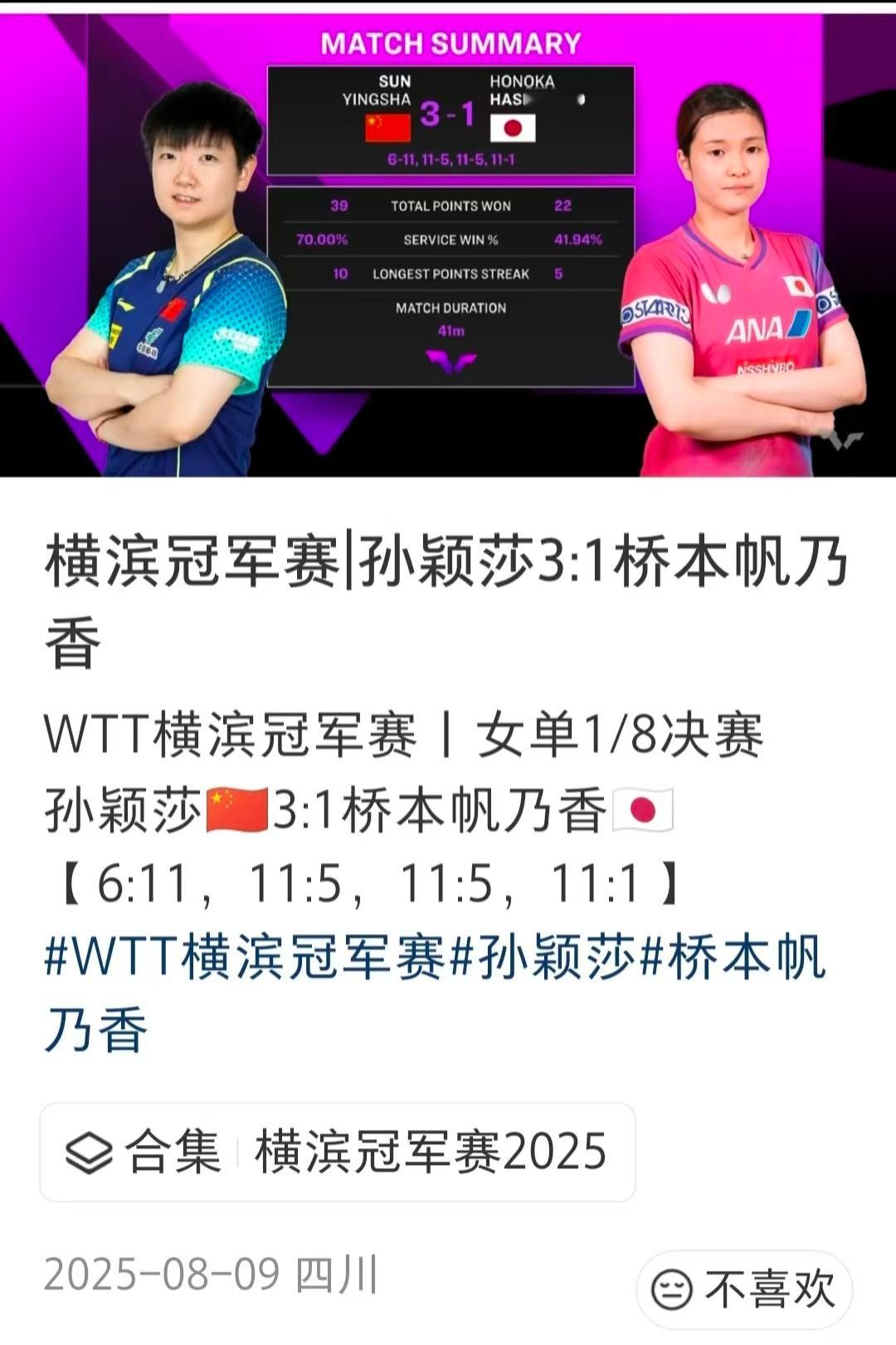 2026WTT澳门冠军赛1/16决赛蒯曼输韩莹，1/4决赛陈熠赢韩莹——挨骂的都是王曼昱。

王曼昱没参赛，别人打削球，和她有什么关系？

不过是因为她今年输过一次韩莹，就被追着嘲讽“不会打削球”。

那来看看事实，洛杉矶周期，谁在扛削球（韩莹、桥本帆乃香和佐藤瞳三个顶级削球手）：

孙颖莎：
韩莹 0 ​