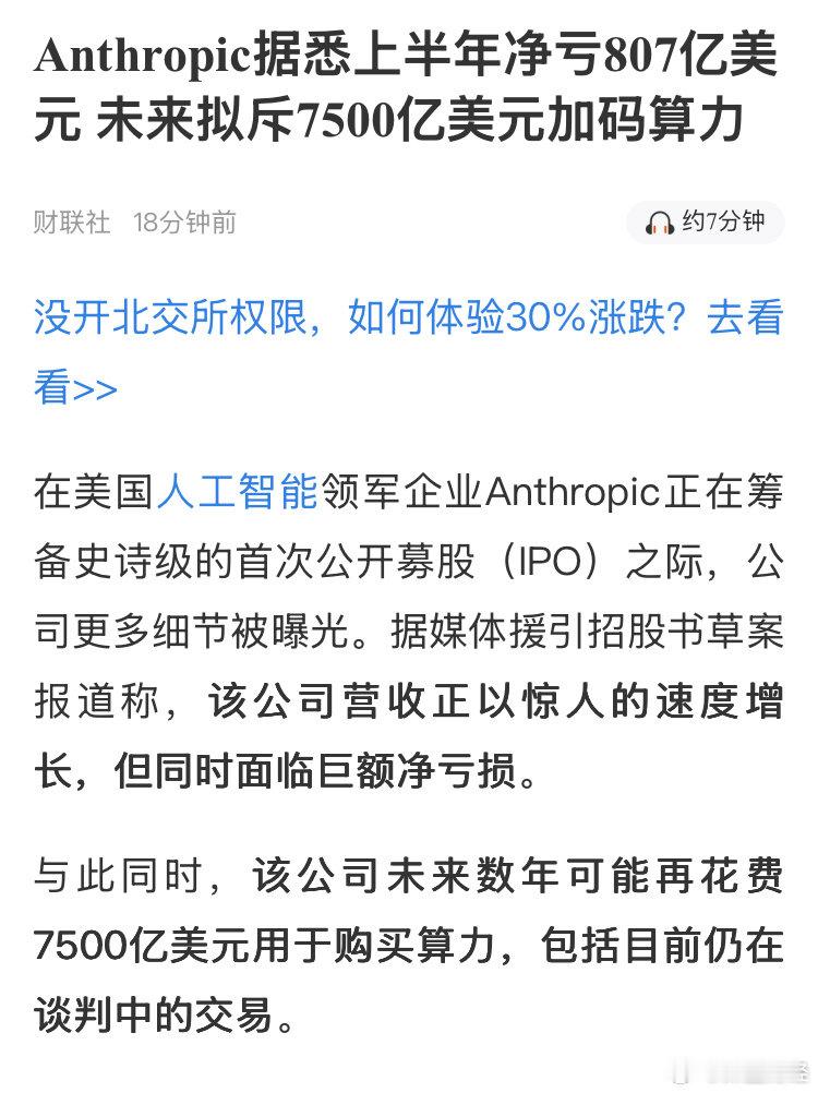 Anthropic营收巨增的同时，面临巨亏 ​