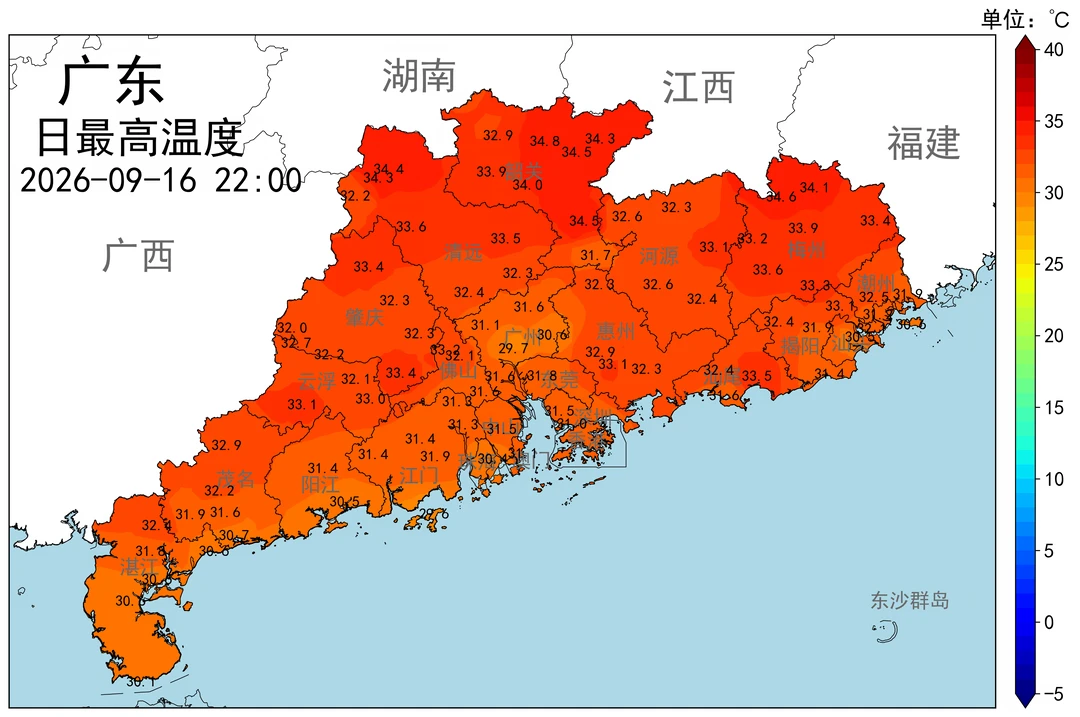 秋老虎发威，广东晴热为主，谨防散装雷雨