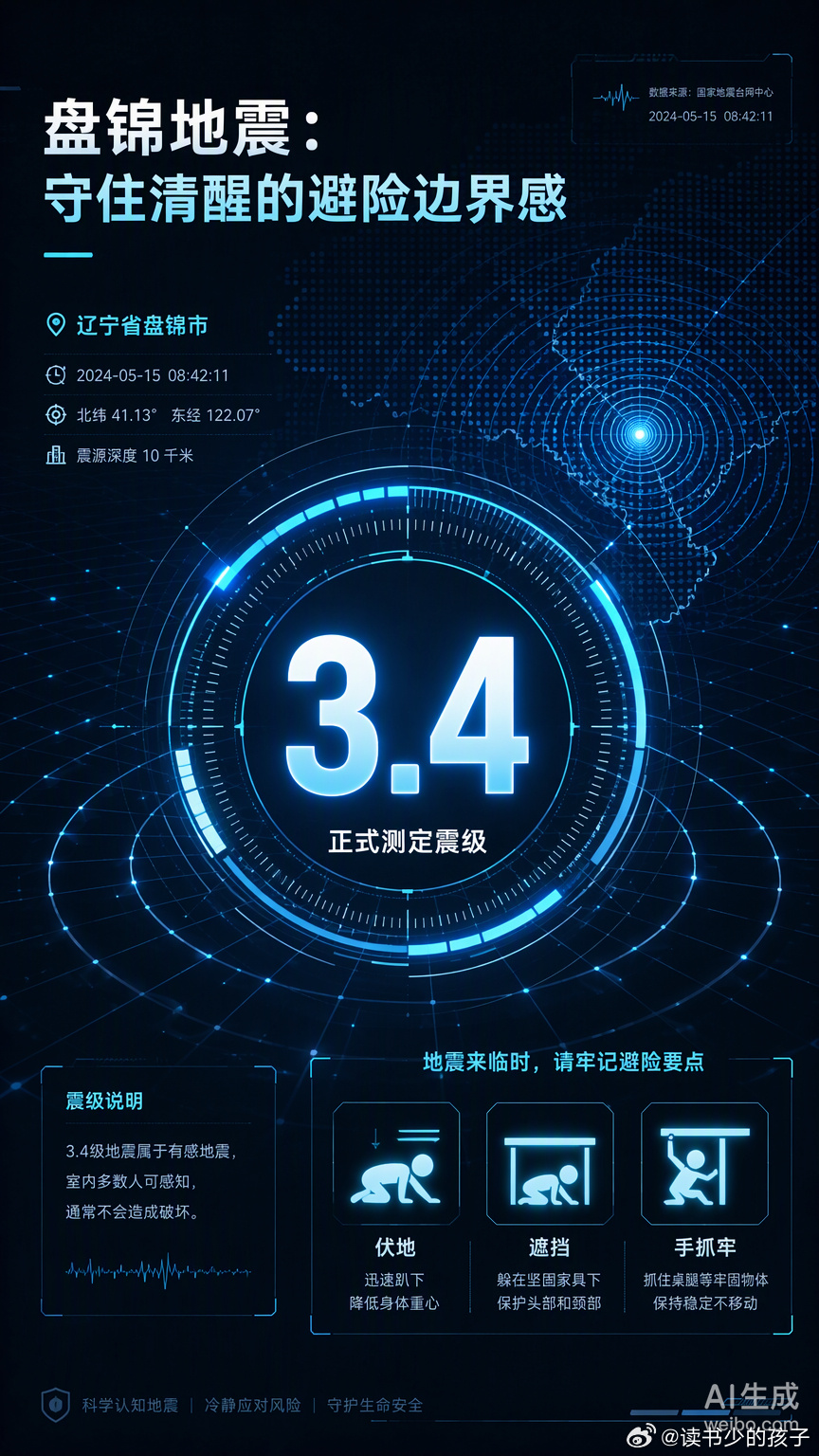看热搜聊“盘锦地震”，心里那股子对突发风险的紧绷感又上来了。

下午2点06分，双台子区那一下3.4级的晃动，让沈阳甚至秦皇岛的朋友都收到了预警。这种在平静午后遭遇的“结构性惊吓”，直接让大家的手机屏幕被各种震感反馈刷屏。咱们平时总说拒绝被营销话术推着走，追求内心的松弛感。其实面对自然灾 ​