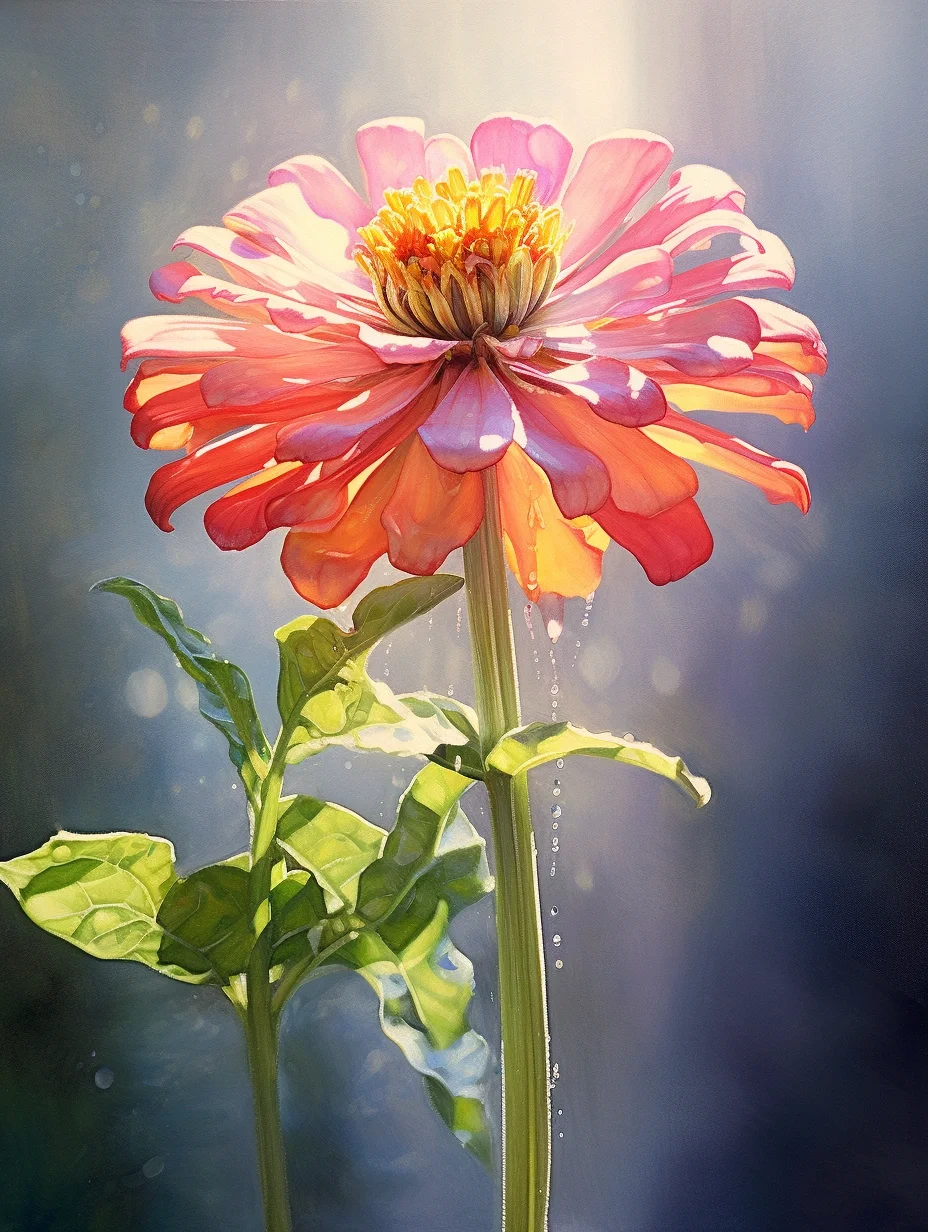 AI水彩：百日草