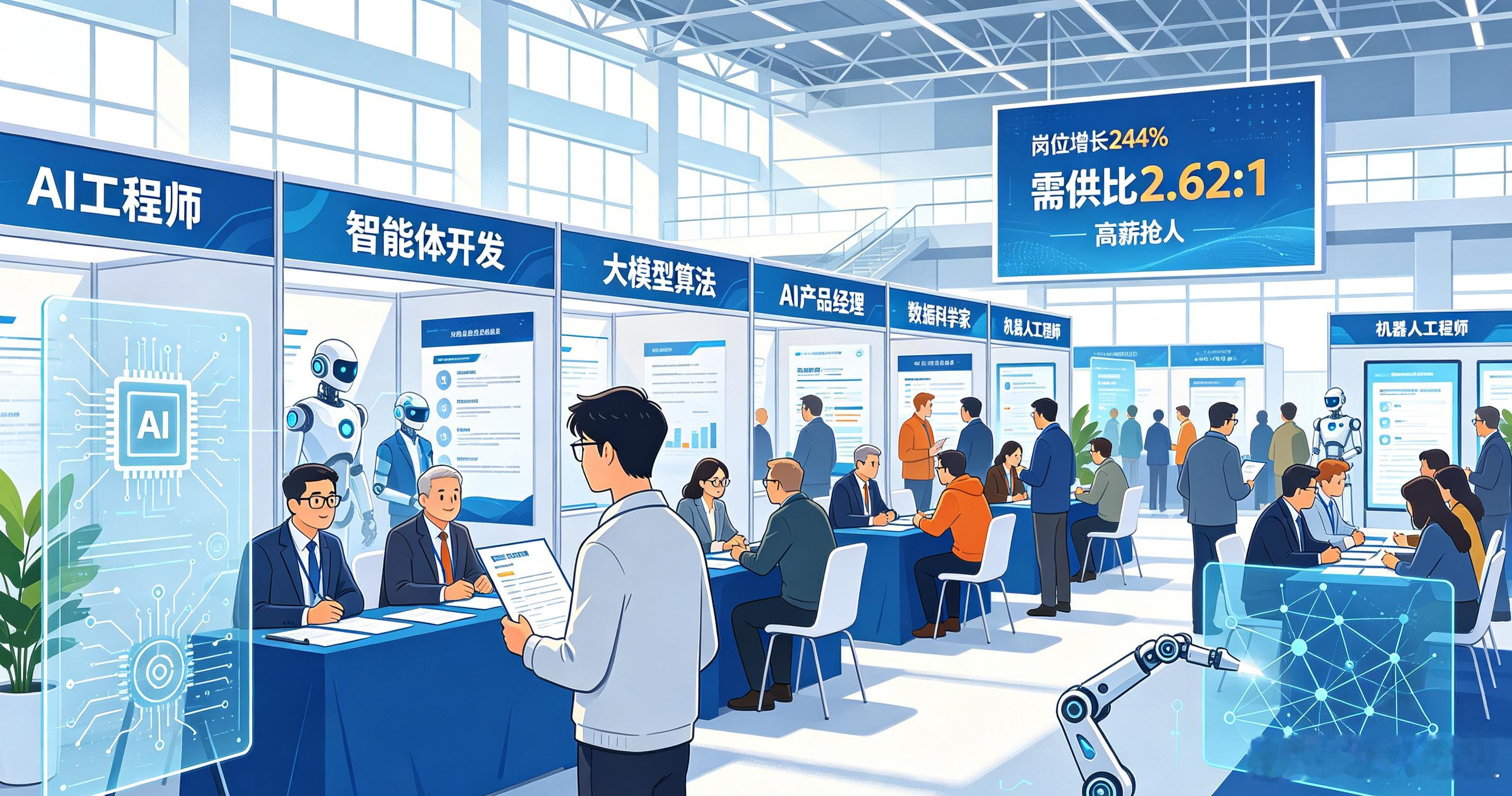 疯抢AI人才！智能体岗位暴涨244%，2.6个岗位抢1个人，高考生该怎么选专业？
最近，一份2026上半年人工智能产业人才报告，抛出一组让人印象深刻的数据：AI智能体开发人才招聘需求同比暴涨244%，AI工程师需供比达到2.62:1，平均一名求职者手上对应约2.6个招聘岗位。简单来讲，不是人才找工作，而是企业拿 ​