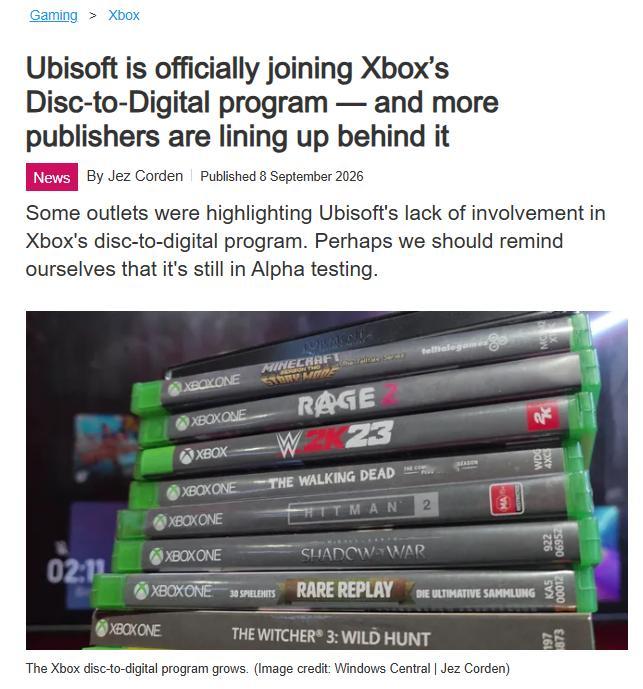 报道称育碧游戏已加入Xbox“光盘转数字”服务支持阵容[哆啦A梦吃惊]

据外媒报道，微软此前曾宣布将推出一项将Xbox光盘版实体游戏转化为账户内数字版游戏的服务，并且支持这项服务的游戏阵容将会不断扩大。然而一些玩家发现，最初支持这项服务的游戏厂商中缺少了育碧的身影。由于育碧《飙酷车神》游戏 ​