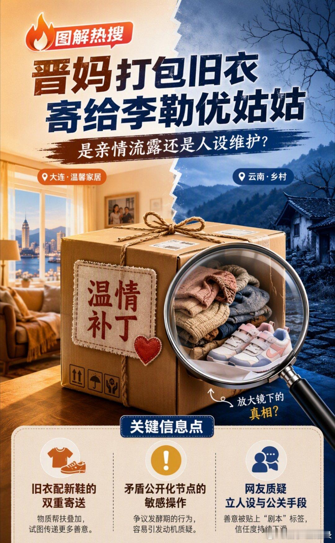 在母女矛盾公开化的敏感期，晋妈这一波打包旧衣寄给李勒优姑姑的操作，像极了在游戏里遇到严重 Bug 时试图打上的一个“温情补丁”。

一边是优优被停发零花钱、搬出独居的现实困境，另一边却是千里迢迢寄往云南的应季新衣和旧物。这种反差感让人忍不住联想，这究竟是基于亲情的自然流露，还是为了维持 ​