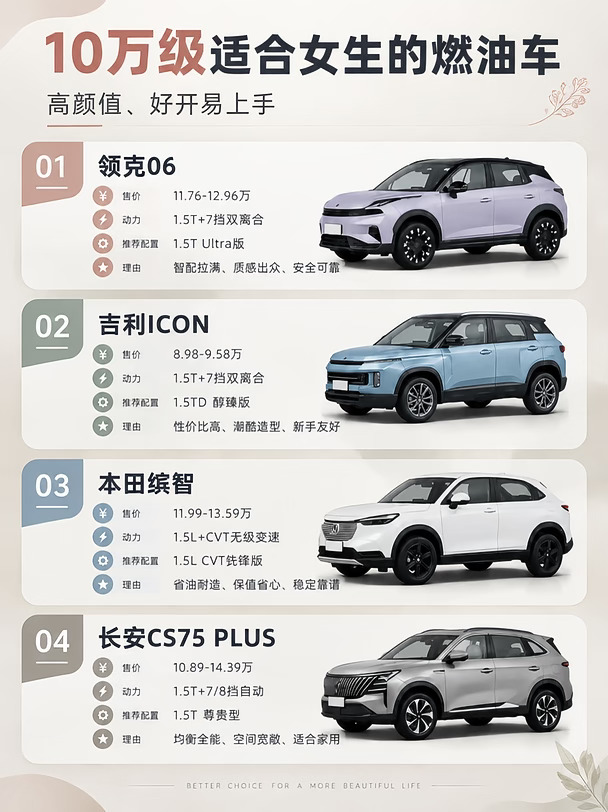 10万预算女生买车怎么选？