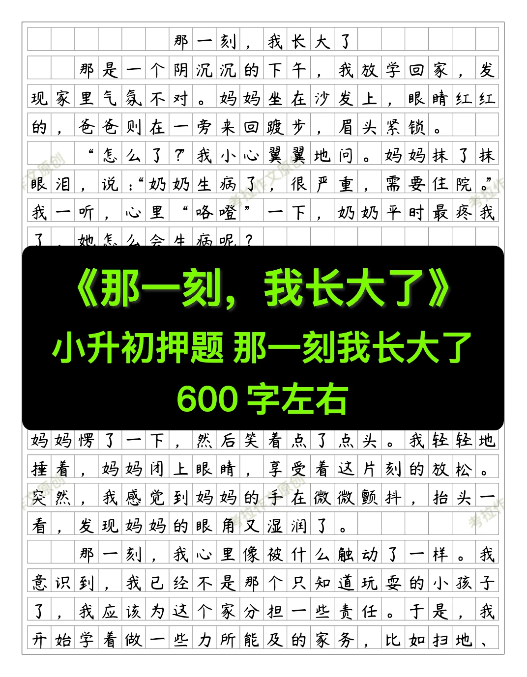 《那一刻，我长大了》小升初押题