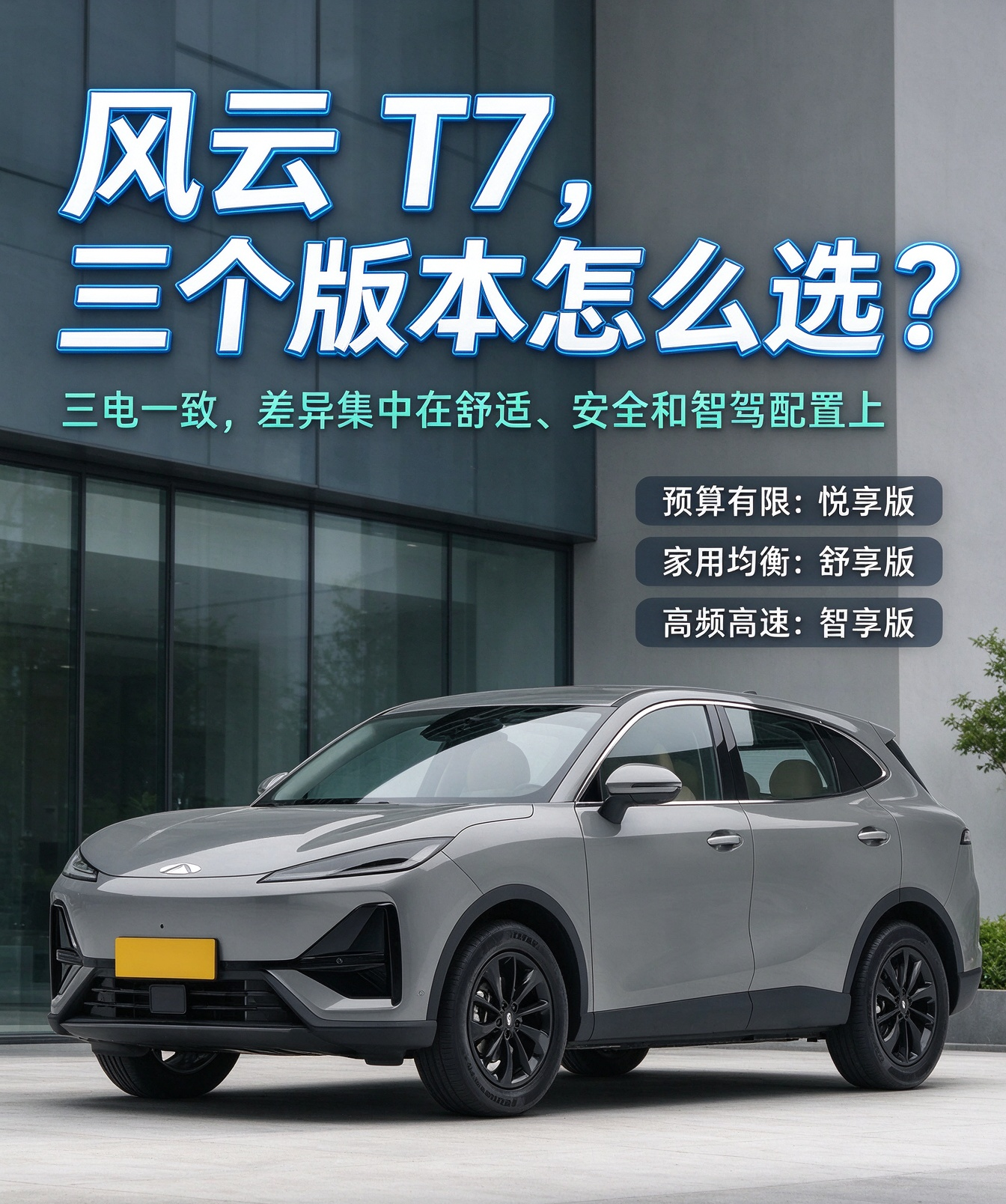 奇瑞风云 T7：版本怎么选，先搞懂 “配置分层”
奇瑞风云 T7 上市后，后台被问得最多的一个问题就是版本怎么选。很多人一上来就盯着续航看，以为不同版本续航有差别，结果发现三款车续航一样，又不知道该怎么取舍了。其实风云 T7 的版本选择，核心根本不在续航，而在配置分层 —— 搞清楚这一点，选起来就一