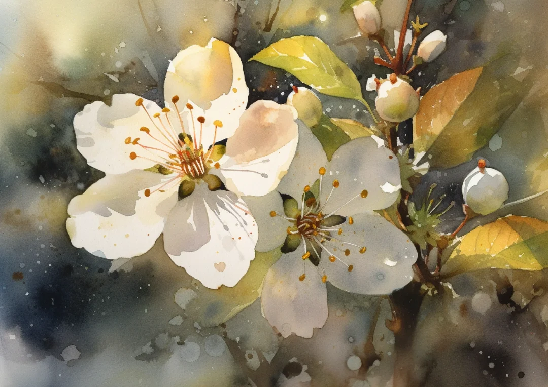 AI水彩：梨花