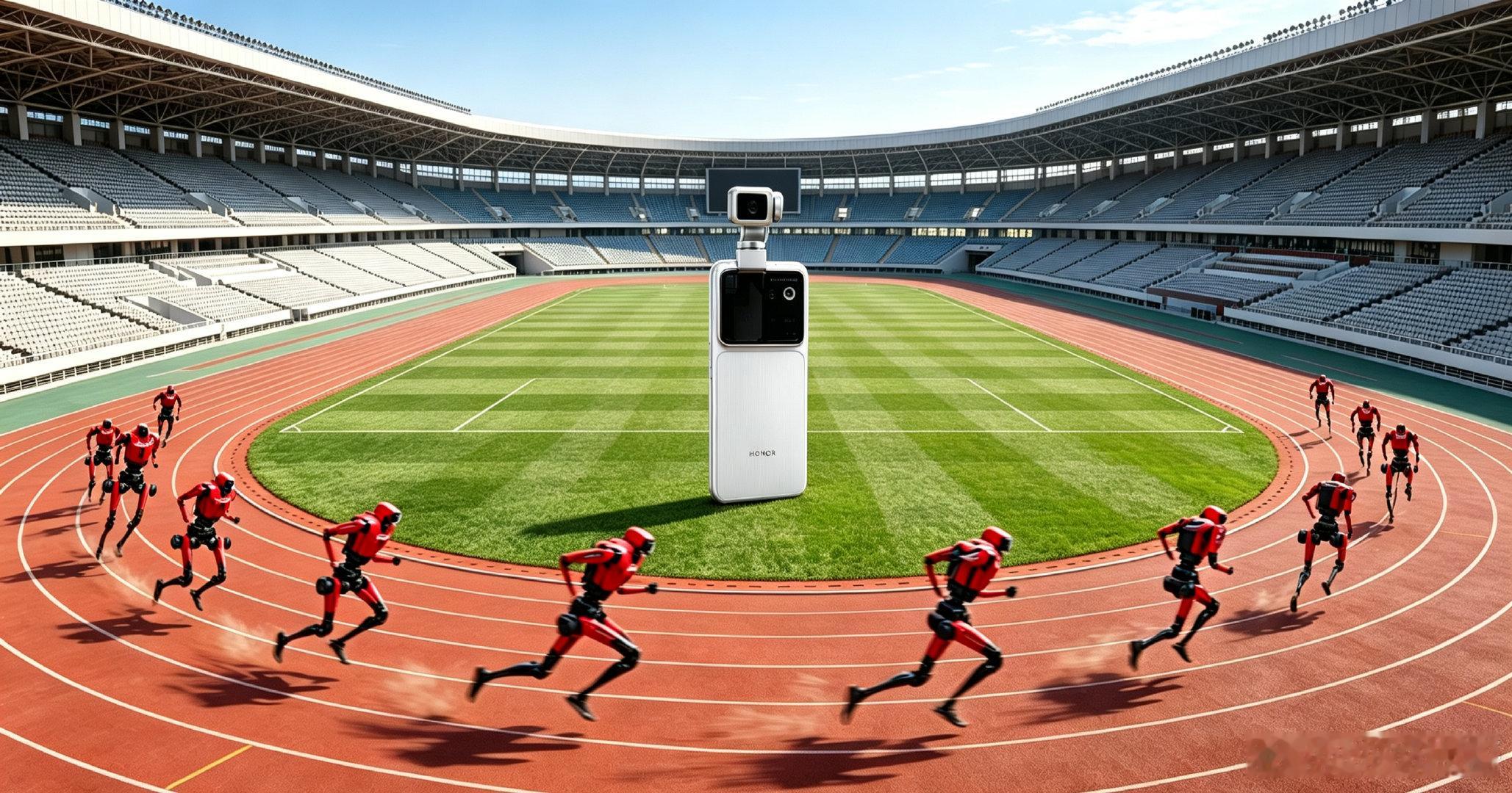 如果在场地中间放置荣耀Robot Phone，用云台的主角追踪，能否抓住快速飞奔的荣耀机器人闪电？
#2026世界人形机器人运动会# ​