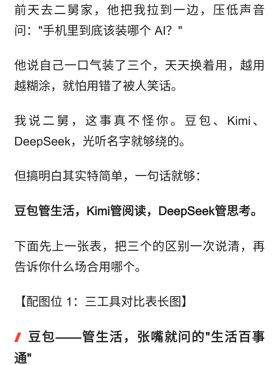 手机里的AI长得都一样？豆包、Kimi、DeepSeek差在哪一张表看懂