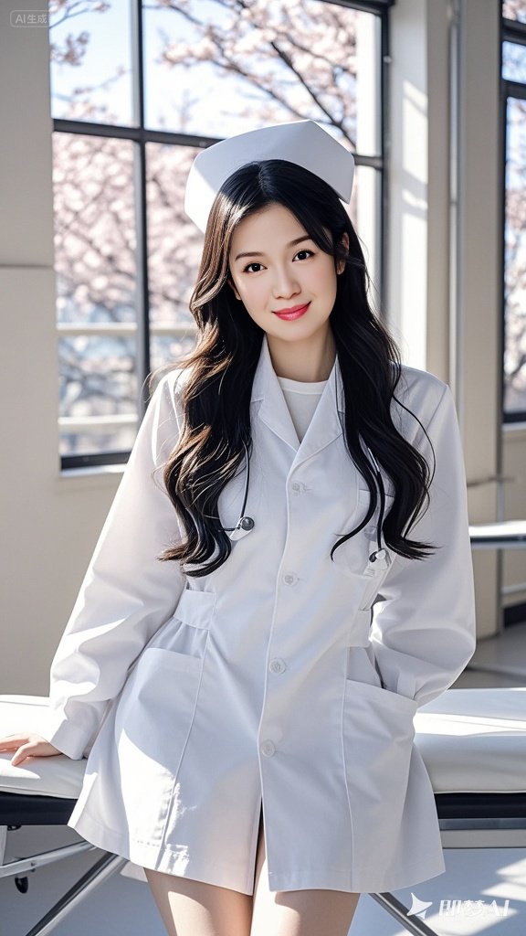 温柔护士小姐姐，白大褂下的甜美笑容😊