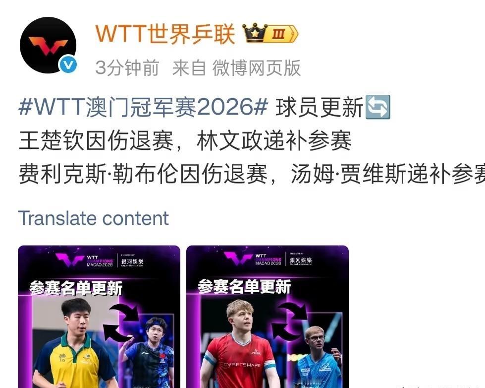 没想到，
王楚钦真的退赛了，
这下好了，
可以全力备战亚运会了，
不过他伤了，
也只能好好调养吧，
果然是无风不起浪，
昨天原则君就说他退赛，
没成想是真的，
国乒真的超级重视升国旗的比赛，
希望他赶紧调整好状态，
期待他的归来！
 
网上不少人看到消息之后，第一反应都是松了一口气，觉得避开这次赛事