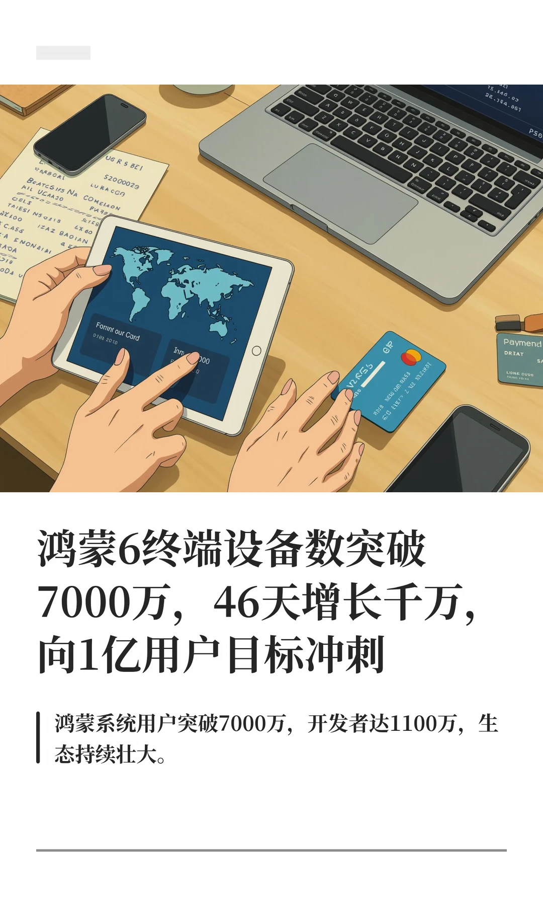 鸿蒙6终端设备数突破7000万，46天增长千万