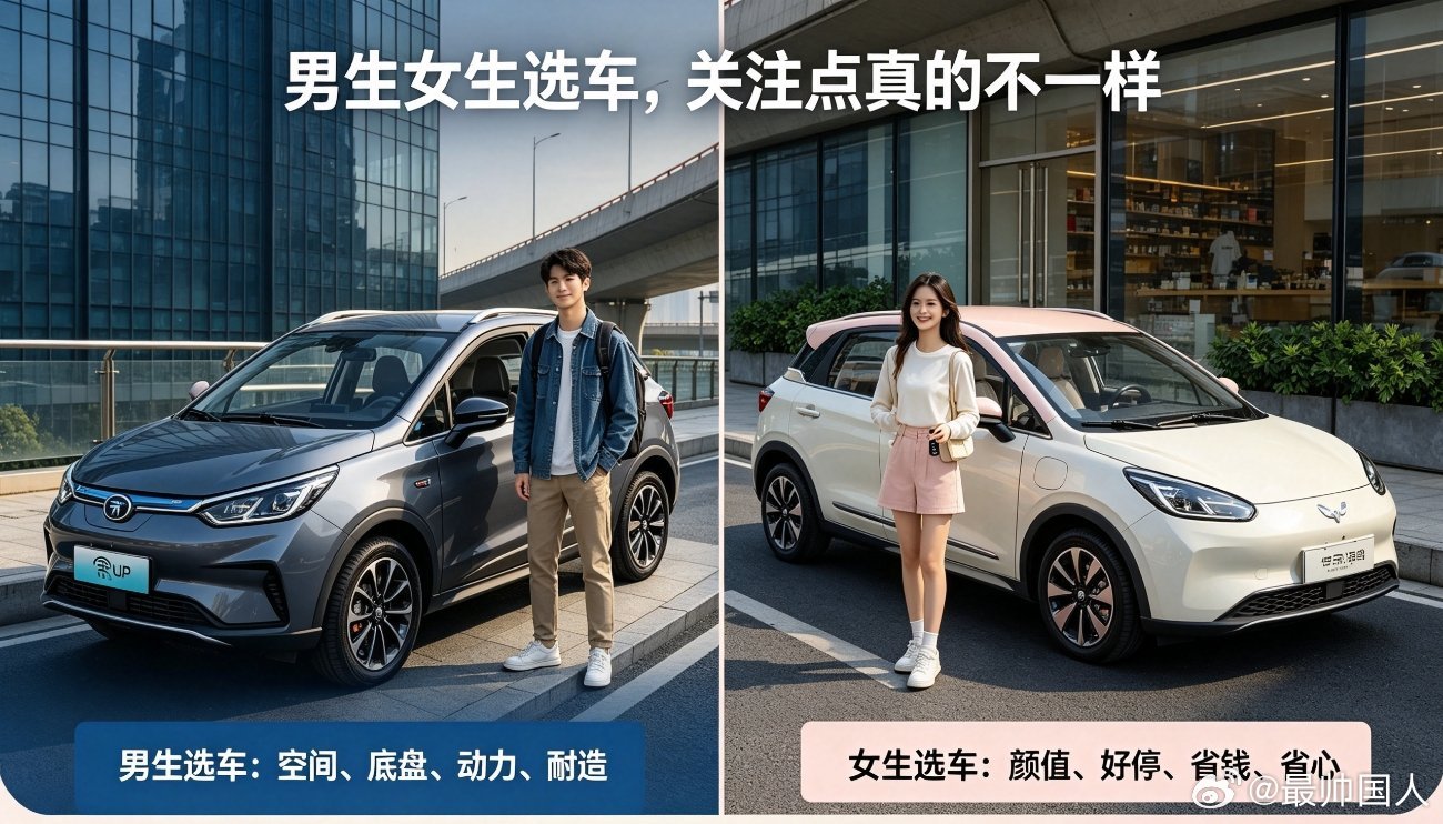 终于摸清了男生和女生选车的真实差距！女生选车：优先颜值、车身小巧、好停...