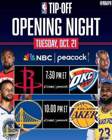 NBA官方公布揭幕战详细赛程(以下均为北京时间)⬇️<br /><br...