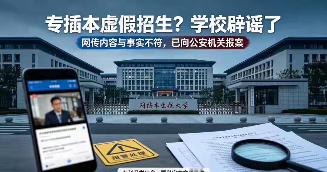 近日网络上流传短视频，指责东莞理工学院存在专插本虚假招生问题，东莞理工学院继续教育学院正式发布声明辟谣，表示网传内容多为断章取义，校方已经就此报案，追究造谣者责任。
 
这条在各短视频平台扩散的视频，引用了学校2024年的旧公告，在今年升学季重新剪辑传播，刻意制造时间上的混淆，让不少正在规划升本的专