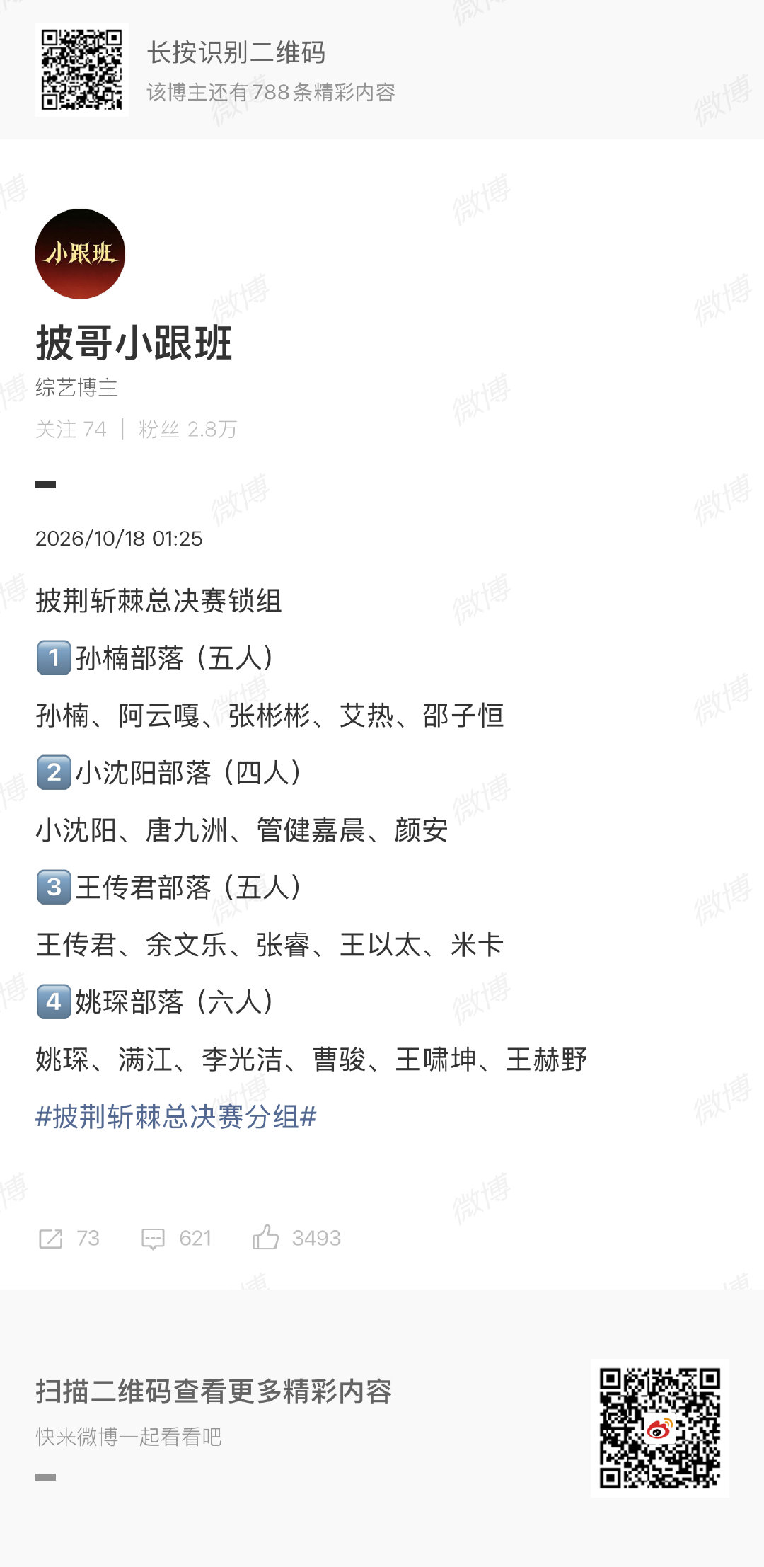#艾热总决赛分组#
艾热锁定孙楠部落！和孙楠、阿云嘎、张彬彬、邵子恒并肩冲决赛，强强组队，已经狠狠期待总决赛舞台🔥 ​