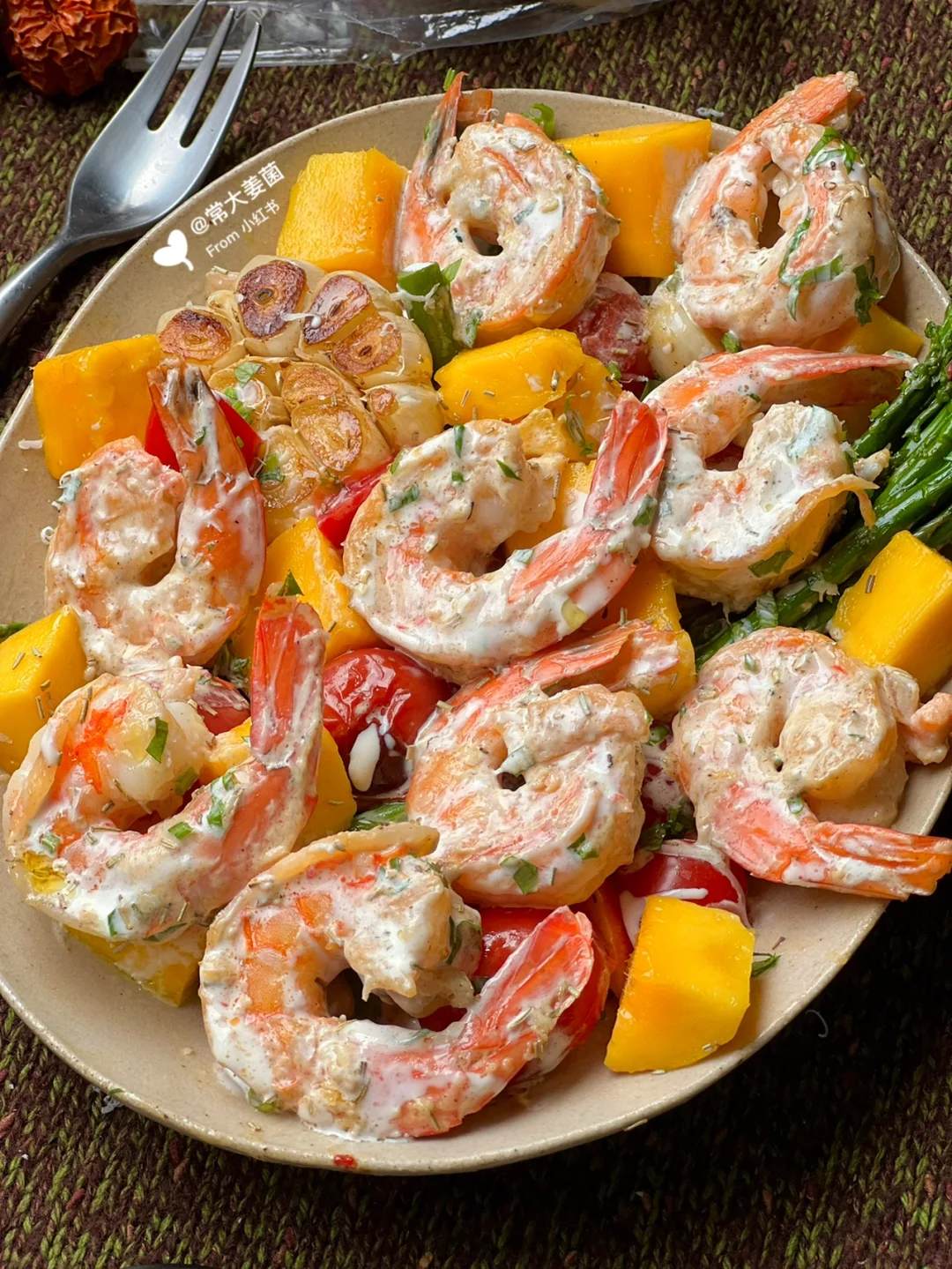 西班牙奶油蒜香大虾&芒果🧄🥭🍤🇪🇸好吃哇！