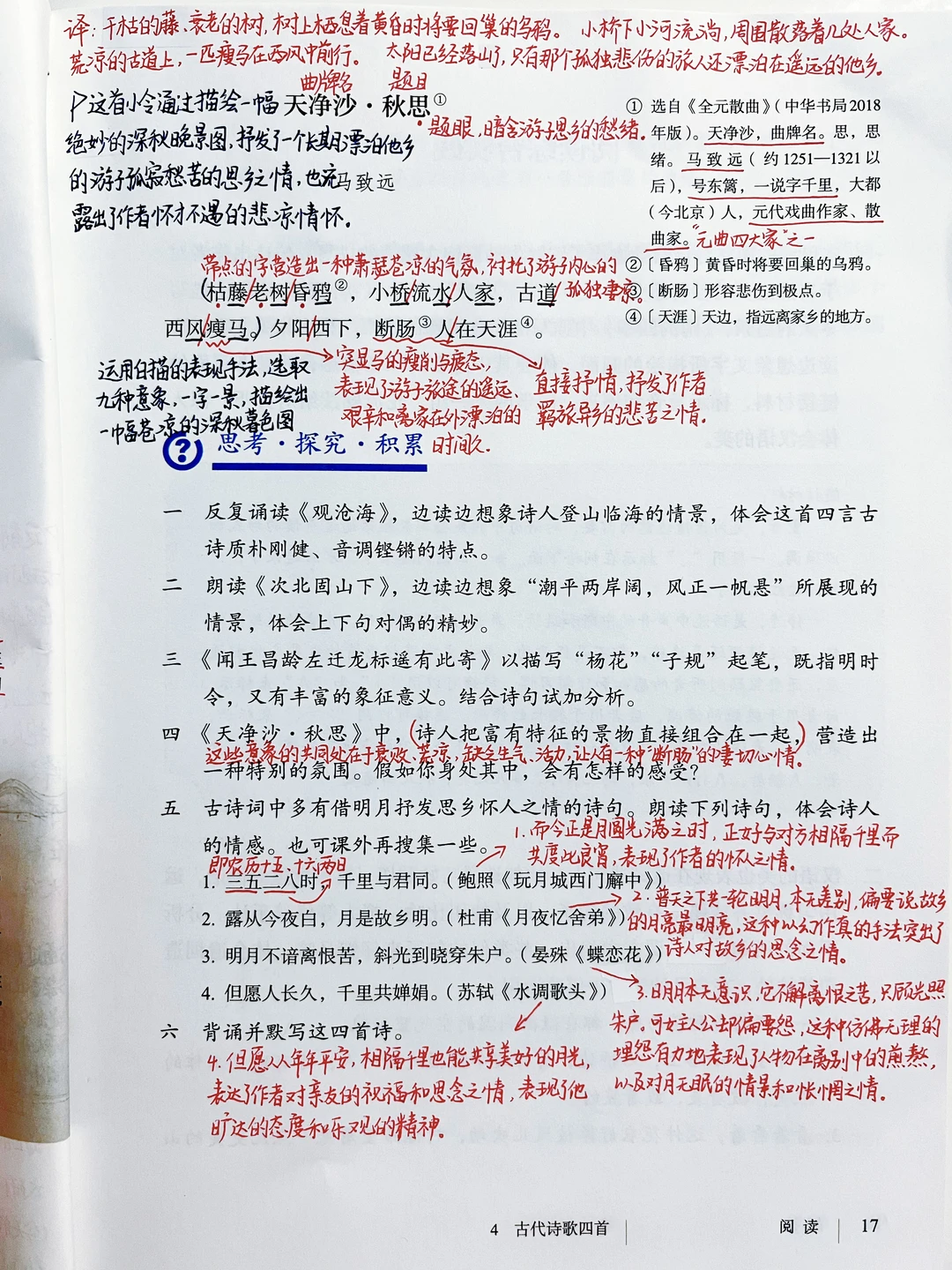 七上语文《天净沙·秋思》课堂笔记 预习笔记