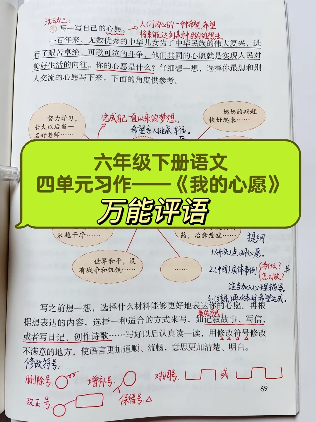 六下语文｜《我的心愿》习作评语 批语