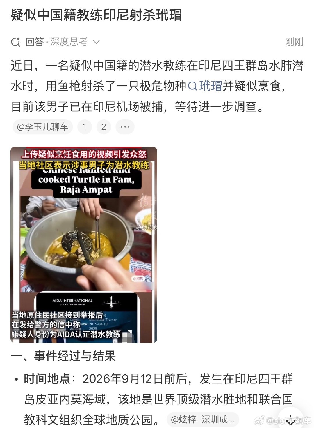 #疑似中国籍教练印尼射杀玳瑁#真是可恶！ ​