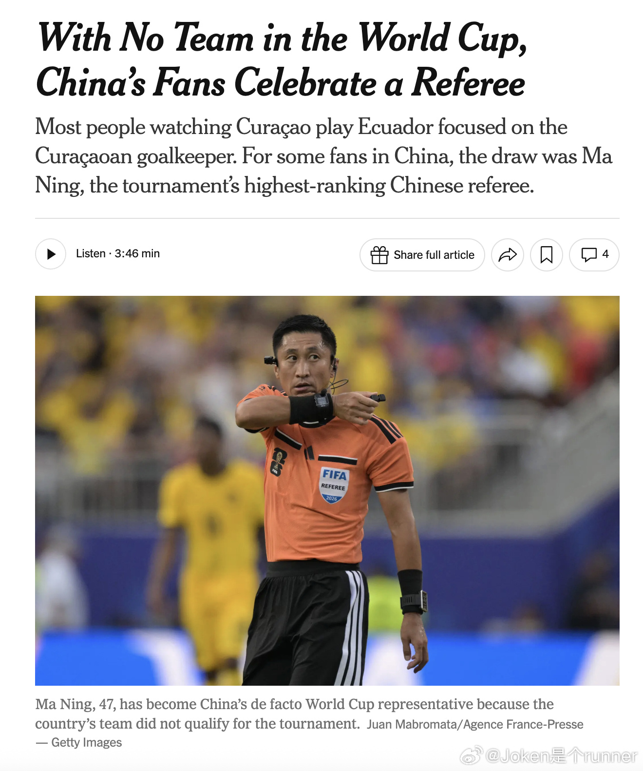 《纽约时报》，代表中国“出战”世界杯：裁判马宁和他的“卡牌”热搜Wit...
